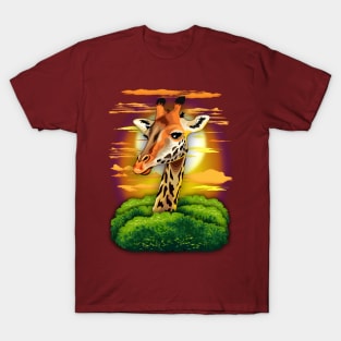 Giraffe on Wild African Savanna Sunset T-Shirt